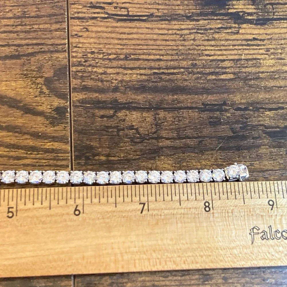 GEMSME CZ Tennis Bracelet 6mm Round Cut Prong Set Silver Tone‎ 8.5in